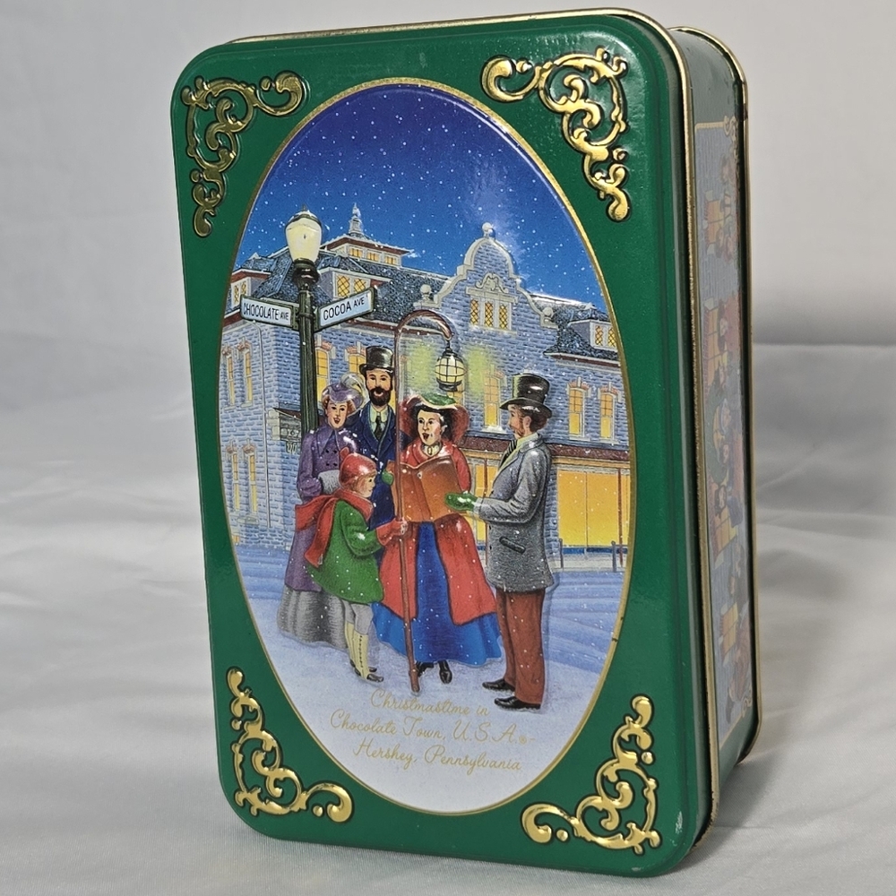 Festive Green Holiday Tin with Winter Scene